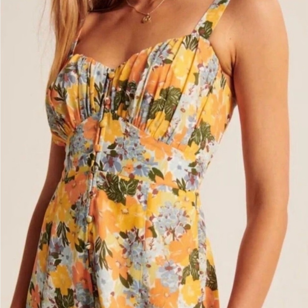 Abercrombie & Fitch Women’s Yellow Floral Sleeveless Ruched Midi Dress Sz S - Picture 13 of 13